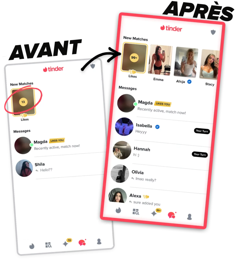 avant après le tinder glitch